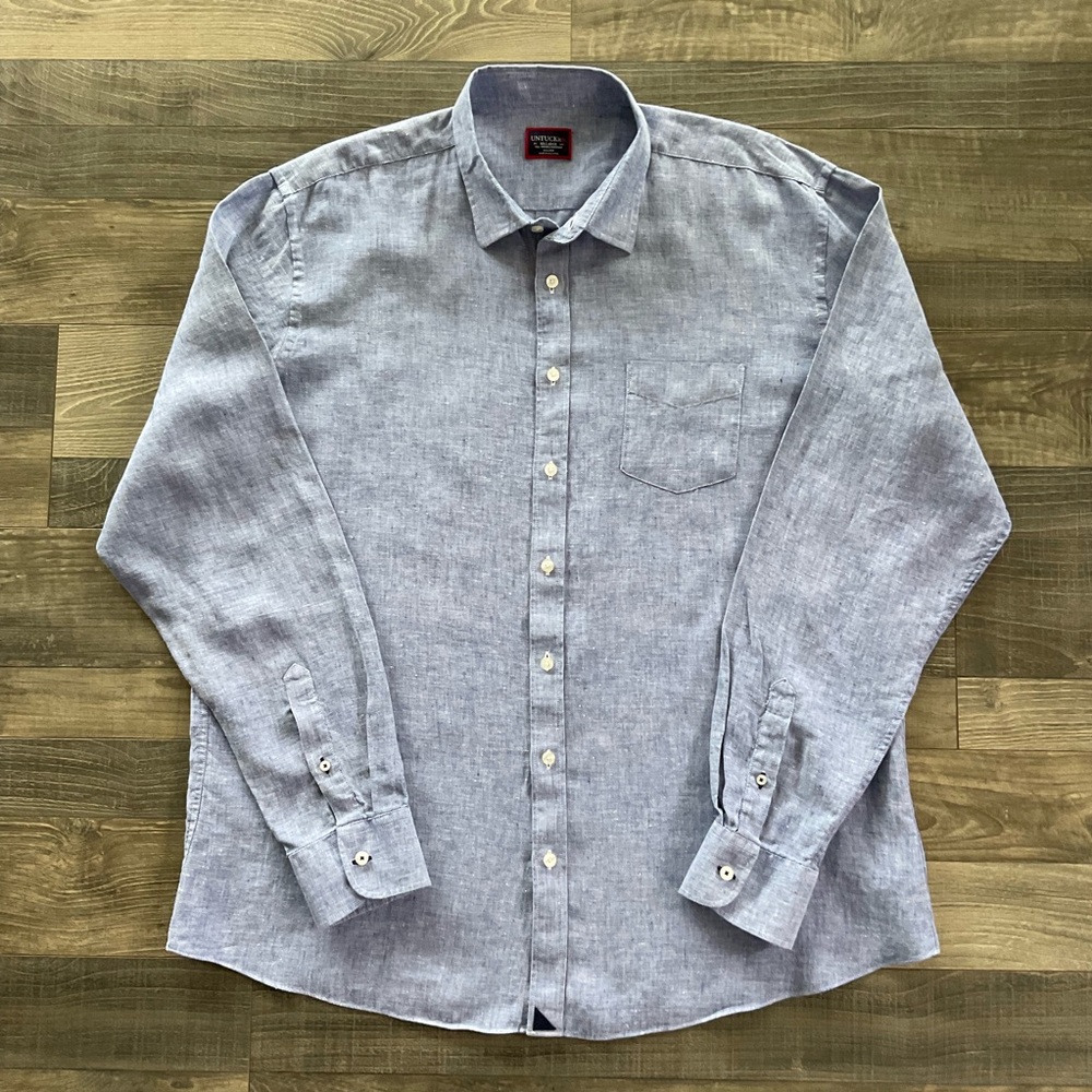 UNTUCKit Vin Santo WR Linen Long Sleeve Shirt Men’s 2XL Blue Button Up 35367